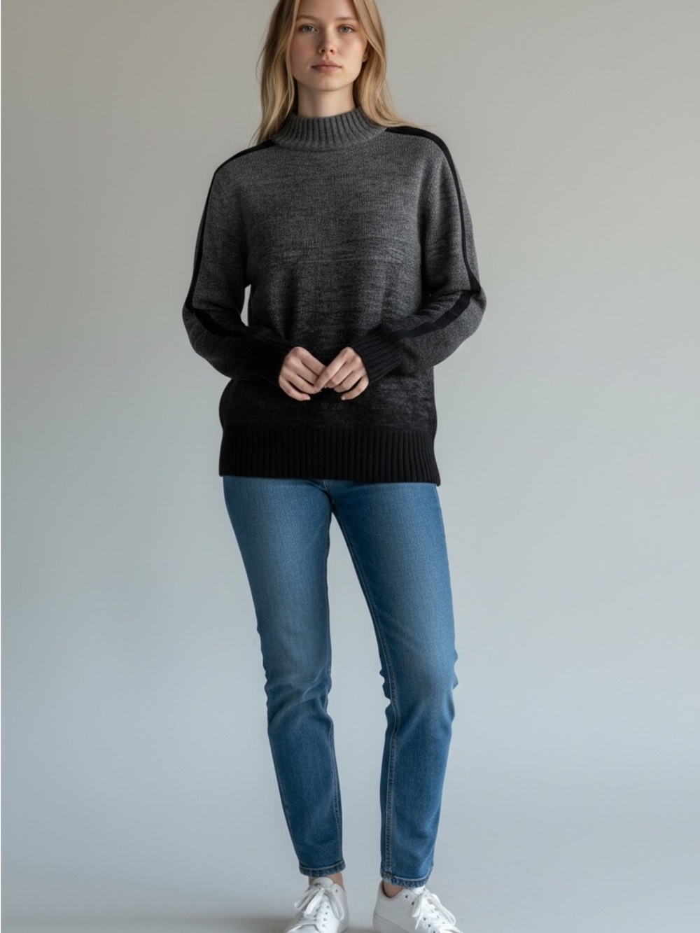 Athleta Gray Ombre Ribbed Turtleneck Sweater Size M